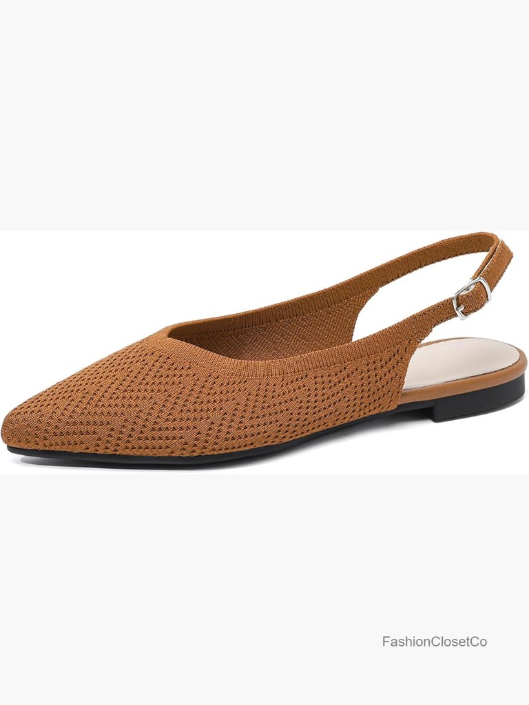 Knit Slingback Flats Pointed Toe Adjustable Buckle Slip On Comfort Walking Shoes